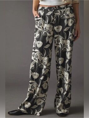 ANTHROPOLOGIE Maeve NEW Soft Wide Leg Linen Floral Pants Boho Coastal‎ Resort 4